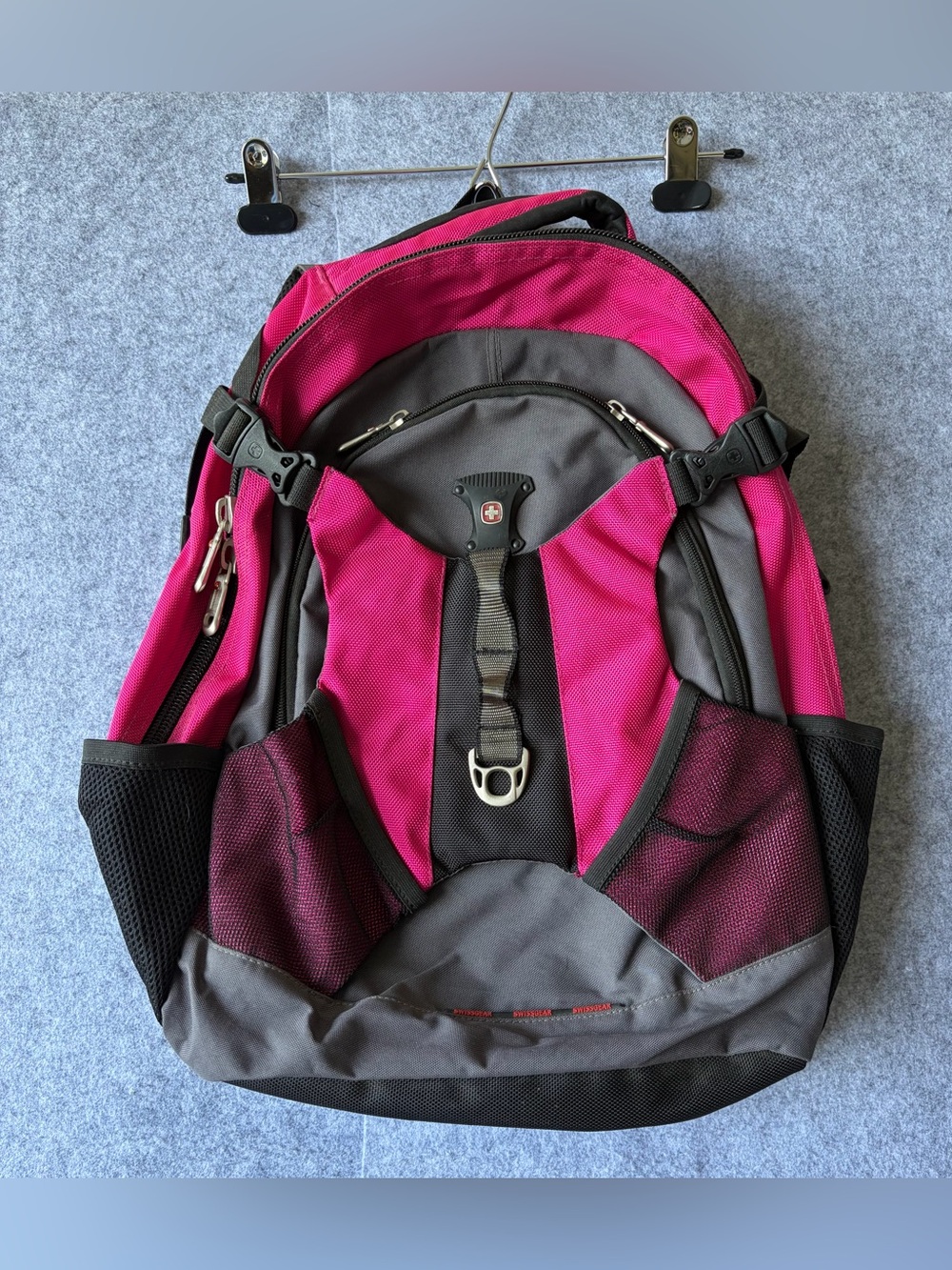 SwissGear Pink and Gray Women's Laptop Backpack with Front Strap